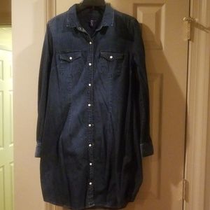 Button down shirt dress, dark wash denim